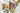 ice cream cones with a variety of colorful scoops of icecream sprinkled with berries on a white background