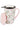 A ceramic mug with hummingbirds and flowers on it with a stainless steel tea infuser and a pink ceramic lid.