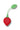 A strawberry-shaped silicone tea infuser with a red body, green stem, and green leaf, shown on a white background with a soft drop shadow.
